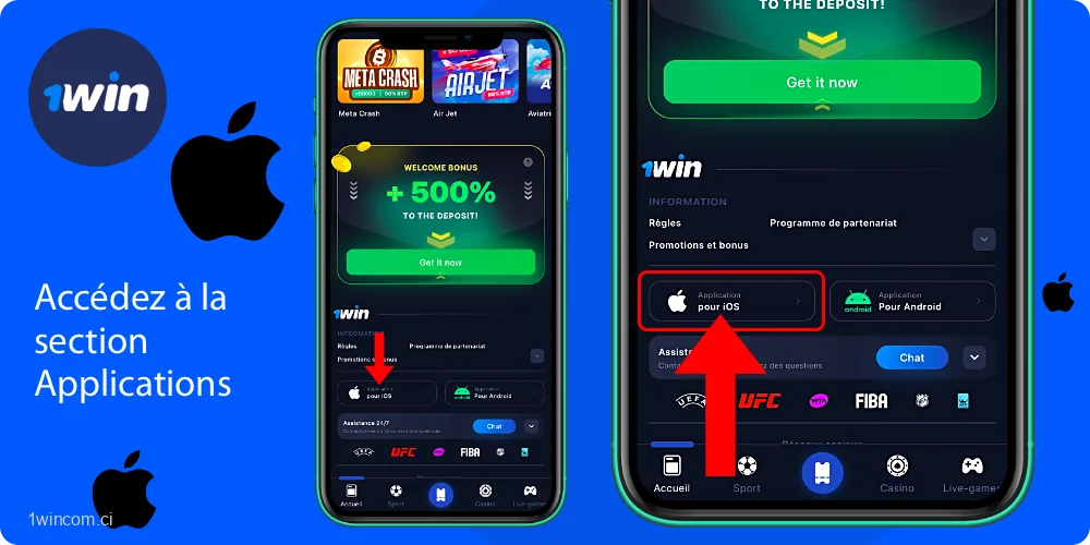 Tout en bas du site web de 1win, il y a une section avec les candidatures
